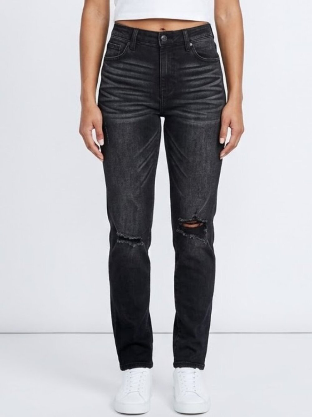 EXPRESS Grunge Washed Black Distressed Supersoft Skinny Legging Jeans Mid Rise 8